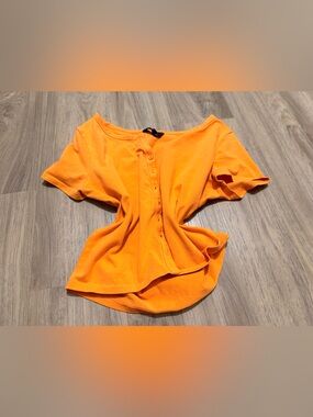 Women's Orange Button-Front Short Sleeve Top